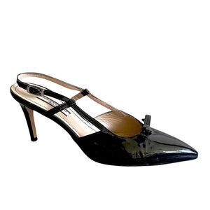 Guglielmo ROTTA Black Patent Leather Pointy Toe Sling Back Heels Italy 40.5
